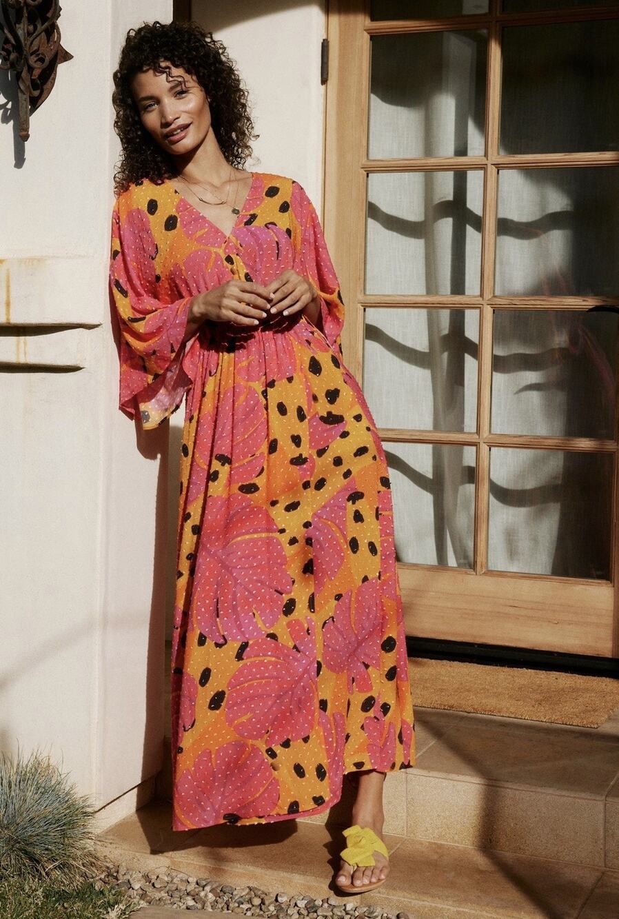 Anthropologie Farm Rio Cover-Up Dress Bananas Wrap Tropical Clip Dot Size M